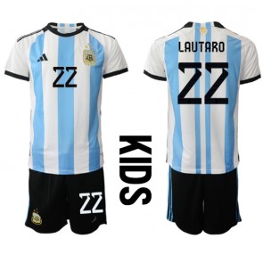 Argentina Lautaro Martinez #22 Replica Home Stadium Kit for Kids World Cup 2022 Short Sleeve (+ pants)